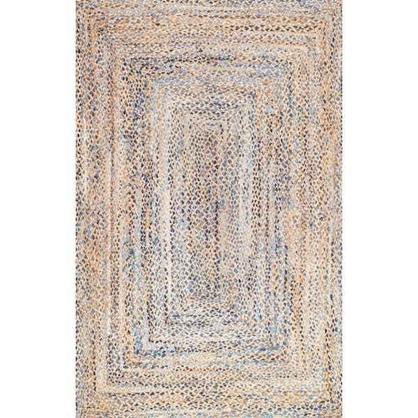 Eliz Striped Farmhouse Jute Blue 9 ft. x 12 ft. Area Rug