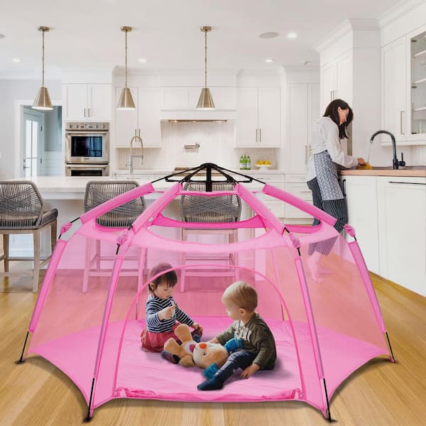 84 in. x 84 in. x 44 in. Pink Instant Pop Up Portable Play Yard Canopy Tent, Kids Playpen, Lightweight, No Waterproof