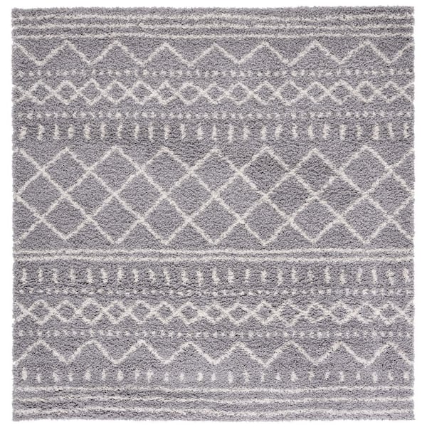 Arizona Shag Gray/Ivory 7 ft. x 7 ft. Geometric Lodge Square Area Rug