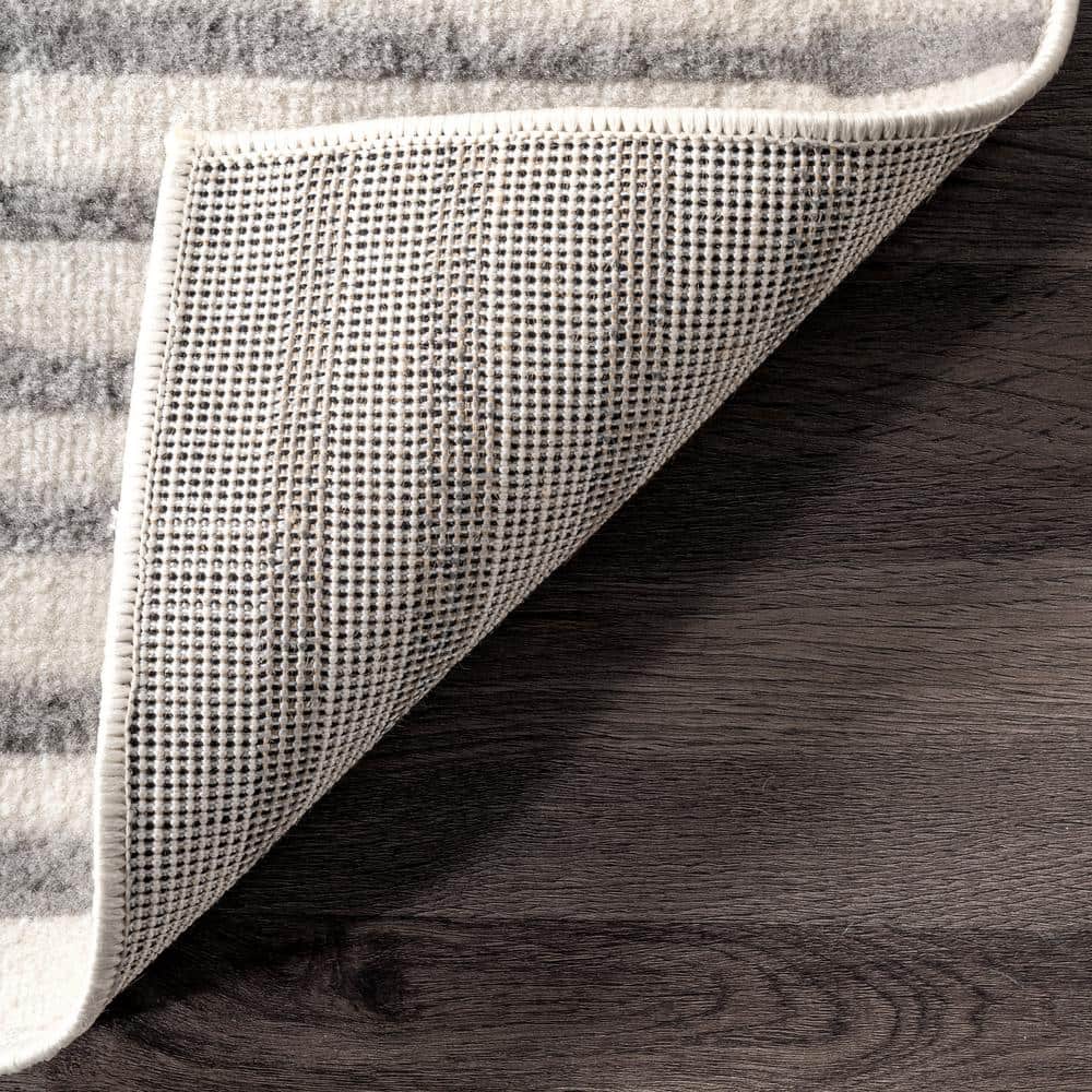 Light Gray Rectangular Striped Synthetic Area Rug