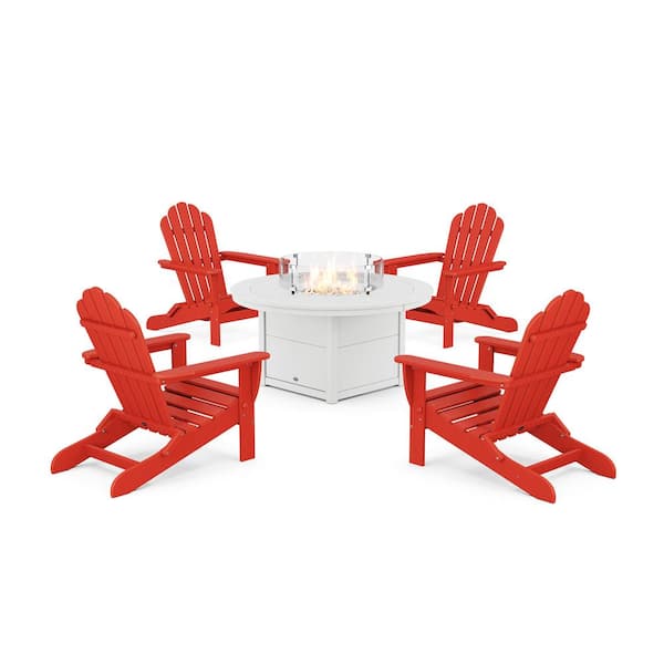 Monterey Bay Sunset Red 5-Pieces Plastic Folding Adirondack Patio Fire Pit Set