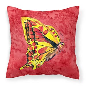 14 in. x 14 in. Multi-Color Lumbar Outdoor Throw Pillow Butterfly on Red Canvas