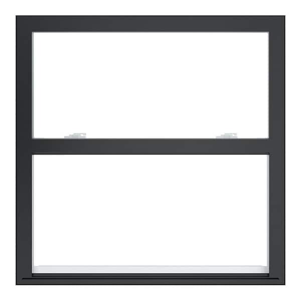 35.5 in. x 35.5 in. 60-Series Black Exterior and White Interior Single Hung HPSC Glass Vinyl Window with Grids