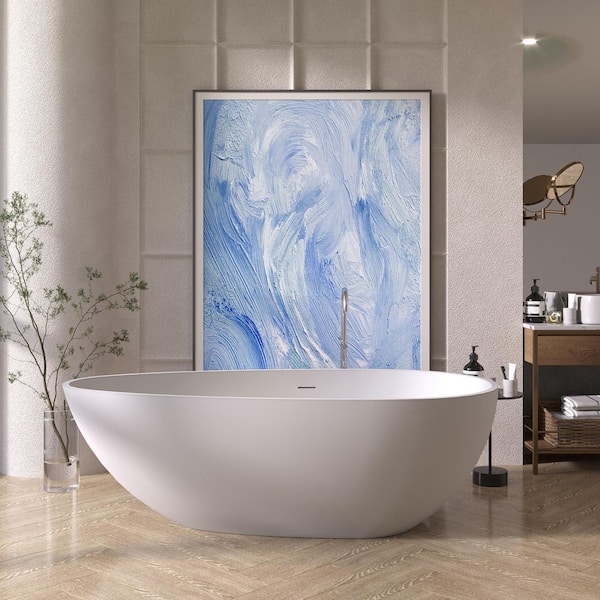 Xspracer Moray 63 in. x 31 in. Solid Surface Stone Resin Flat Bottom Freestanding Bathtub Soaking Bathtub in Matte White