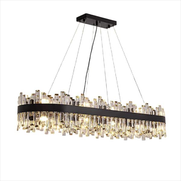 51.2 in. Dimmable 20-Light Crystal Chandelier Modern Black Rectangular Chandelier with Clear Crystal Accents