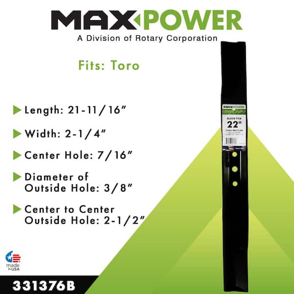 Maxpower 331376 Mower Blade for 22 Cut Toro Recycler replaces Toro 104-8697-03, 108-9764-03