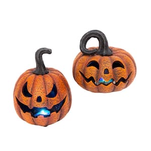 Delightfully Spooky Lighted Halloween Jack-O-Lanterns (Set of 2)
