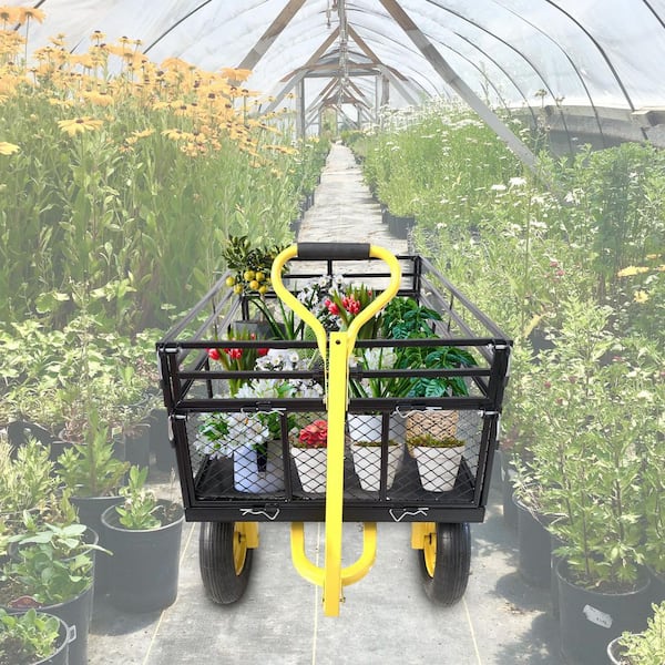 Unbranded - 11.59 cu.ft. Metal Garden Cart, Big Wagon Cart Trucks with Detachable Sides for Farms, Warehouses, Firewood in Black