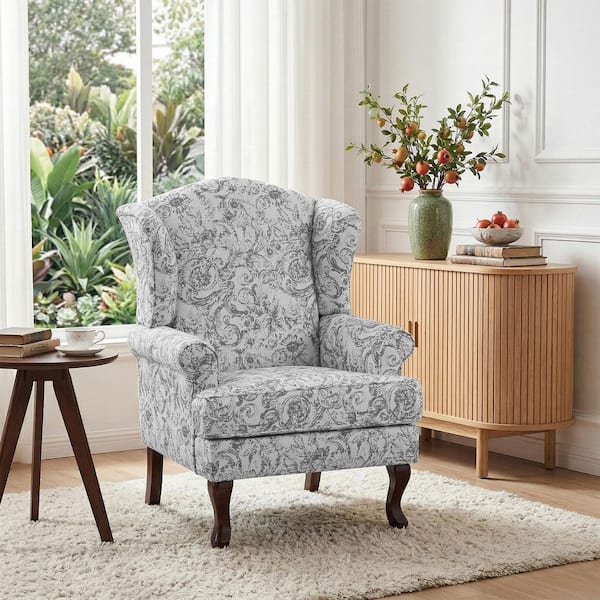 Uixe Mid-Century Retro Style Rococo Light Gray Chenille