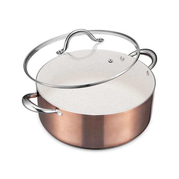 Large 8 Quart Nonstick Stock Pot with Lid, Golden Granite Coating, Oven Safe, Induction Compatible, PFOA PFAS Free