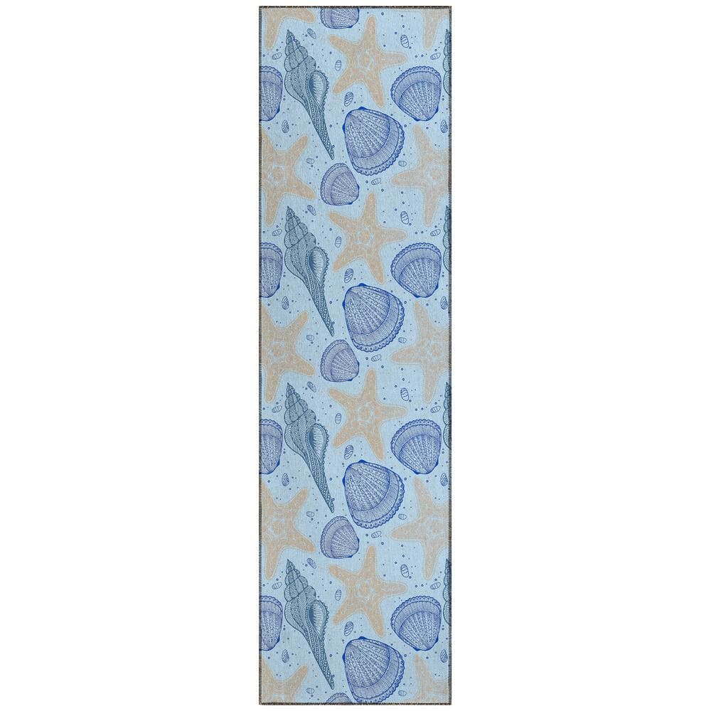 Surfside Blue 2 ft. 3 in. x 7 ft. 6 in. Geometric Indoor/Outdoor Area Rug