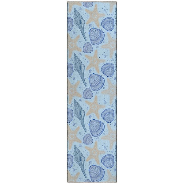 Addison Rugs Surfside Blue 2 ft. 3 in. x 7 ft. 6 in. Geometric Indoor/Outdoor Area Rug