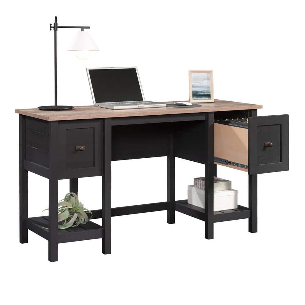 Raven Oak Executive Desk with Drawers and Filing Cabinet