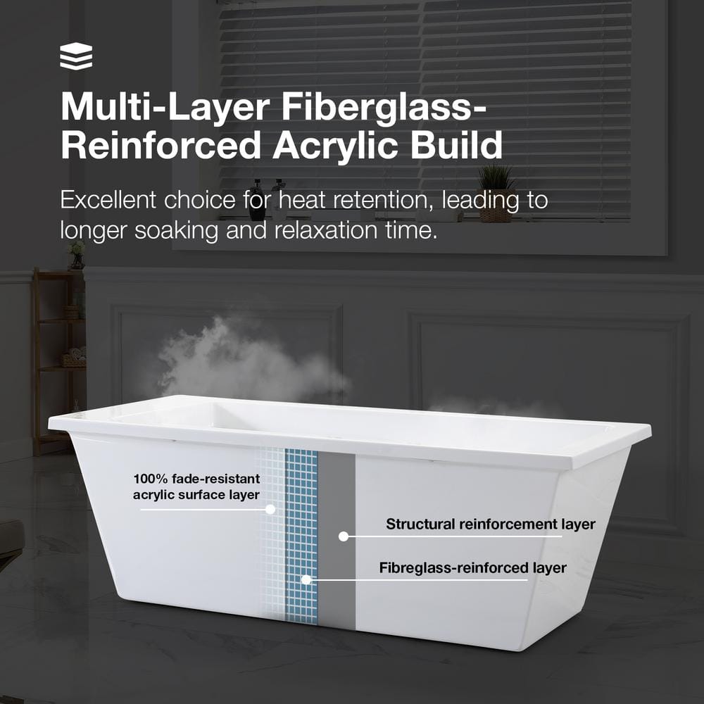 Hudson 69'' White Acrylic Freestanding Soaking Bathtub