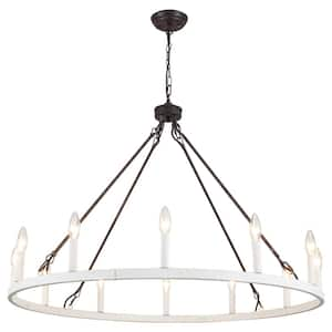 12-Light Vintage Black/Vintage White Classic Wagon Wheel Chandelier for Living Room Dinning Room with No Bulbs Included