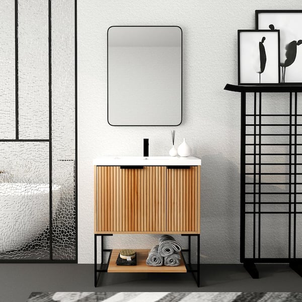 Unbranded 30 in. W x 18 in. D x 35 in. H Freestanding Single Sink Bath Vanity in Maple with White Resin Top