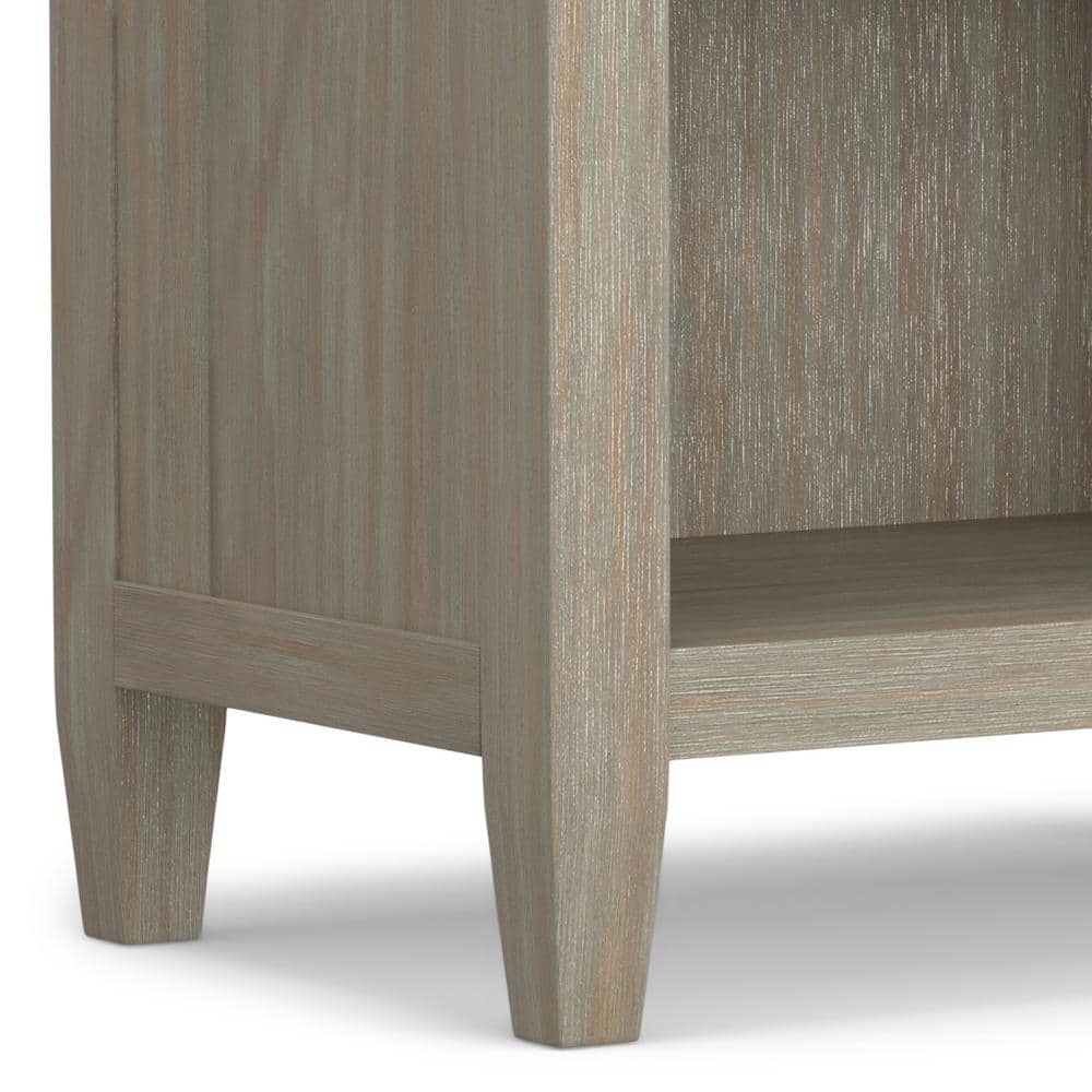 Distressed Gray Solid Wood 2-Drawer Nightstand with Open Shelf