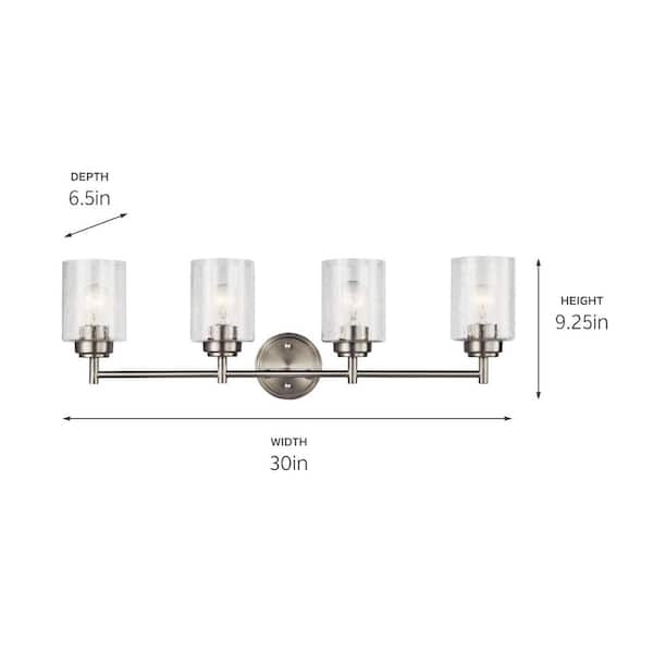 Kichler Winslow 4 75 In Light Brushed Nickel Bathroom Vanity With Seeded Glass Shade 45887ni Kichler Winslow 4 75 In Light, 4 Light Bathroom Fixture Brushed Nickel