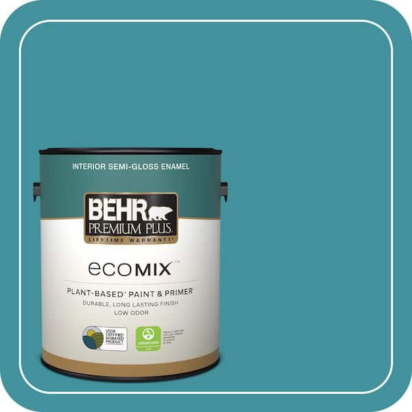 1 gal. #520D-6 Lagoon Semi-Gloss Enamel EcoMix Plant-Based Interior Paint & Primer