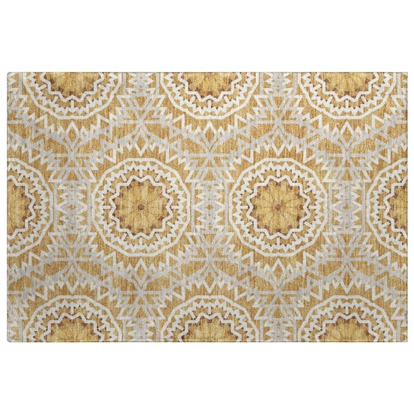 Dream Shag Premium Machine Washable Abstract ADS619 Gold 2 ft. x 3 ft. Accent Rug