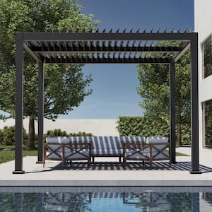 10 ft. x 10 ft. Aluminum Frame Freestanding Patio Pergola Outdoor Handly Open and Close Louvered Roof Pergola, Grey