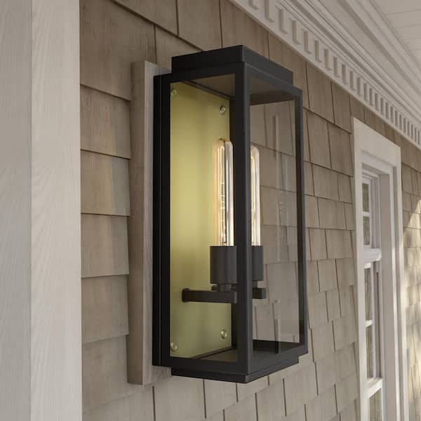 Designers Fountain Twilight Black 2-Light Outdoor Line Voltage Hardwired Porch Light Wall Sconce with No Bulb Included
