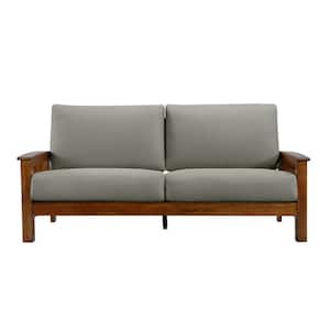 Omaha Dove Gray Linen Mission Style Sofa with Exposed Cherry Wood Frame