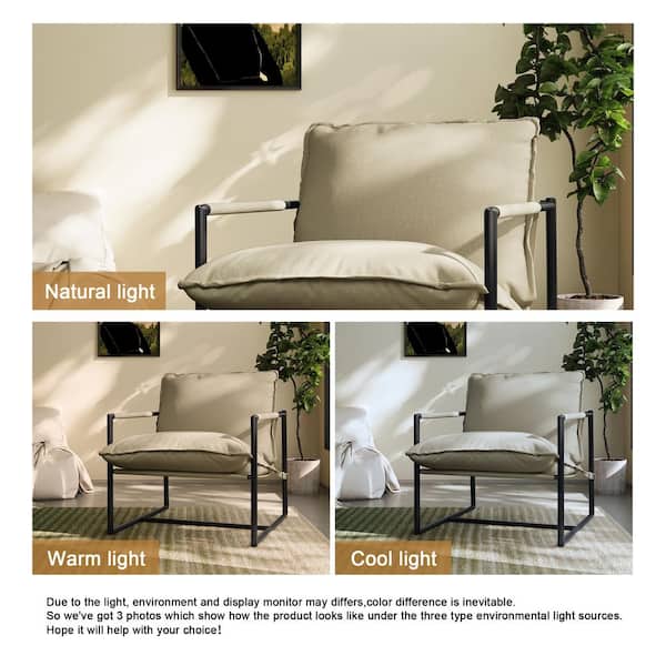Uixe Modern Metal Frame Beige Sling Accent Arm Chair with