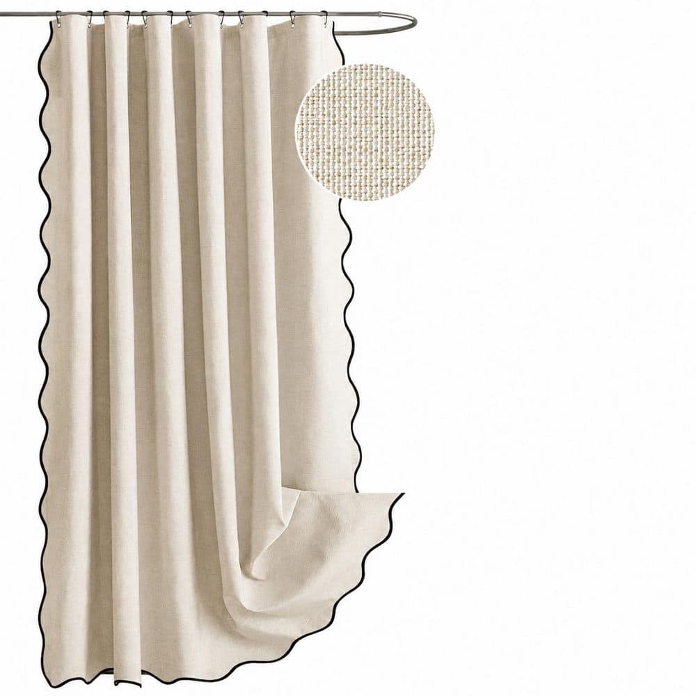 72 in. W x 72 in. L Faux Linen Shower Curtain in Cream with Black Border, Scalloped Edge, Waterproof, 1 Piece price history on PriceWatchPro