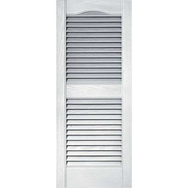 Builders Edge 15 in. x 36 in. Louvered Vinyl Exterior Shutters Pair in #001 White