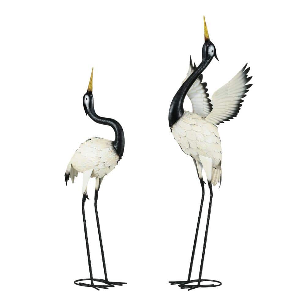 Afoxsos White and Black in Garden Statues Standing Bird Sculpture Metal ...