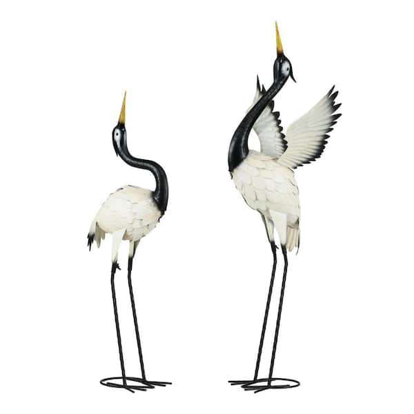 Afoxsos White and Black in Garden Statues Standing Bird Sculpture Metal Yard ArtDecor for Lawn and Backyard Landscape (Set of 2)