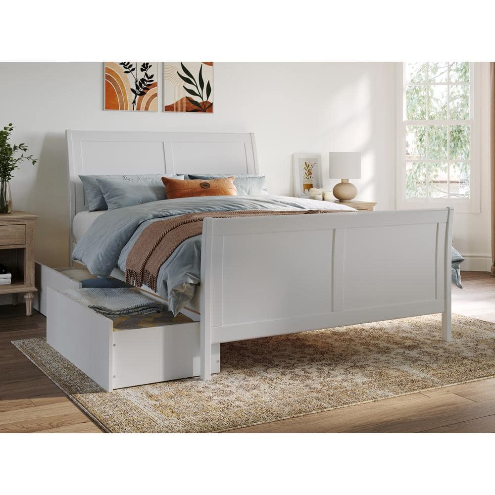 Portland White Full Solid Wood Storage Platform Bed with Matching Foot Board with 2 Bed Drawers price history on PriceWatchPro