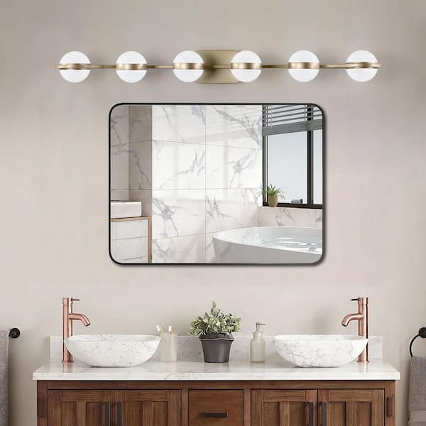 43 in. 6-Light Gold Minimalist LED Vanity Light Over Mirror Bath Wall Lighting Fixtures