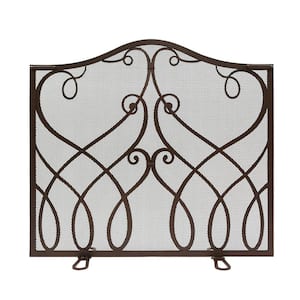 Roman 38 in. L Bronze 1-Panel Cypher Flat Fireplace Screen