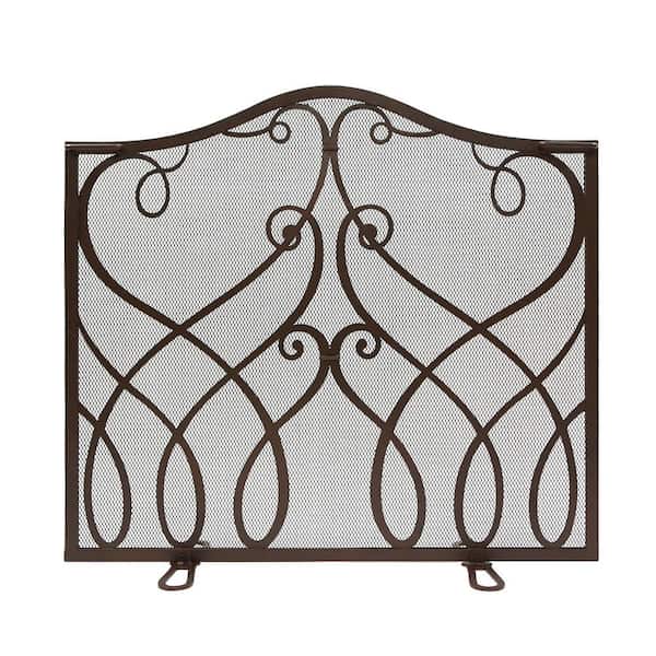 ACHLA DESIGNS Roman 38 in. L Bronze 1-Panel Cypher Flat Fireplace Screen