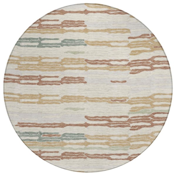 Chantille Machine Washable Indoor/Outdoor Abstract ACN3114 Cream 8 ft. x 8 ft. Round Rug
