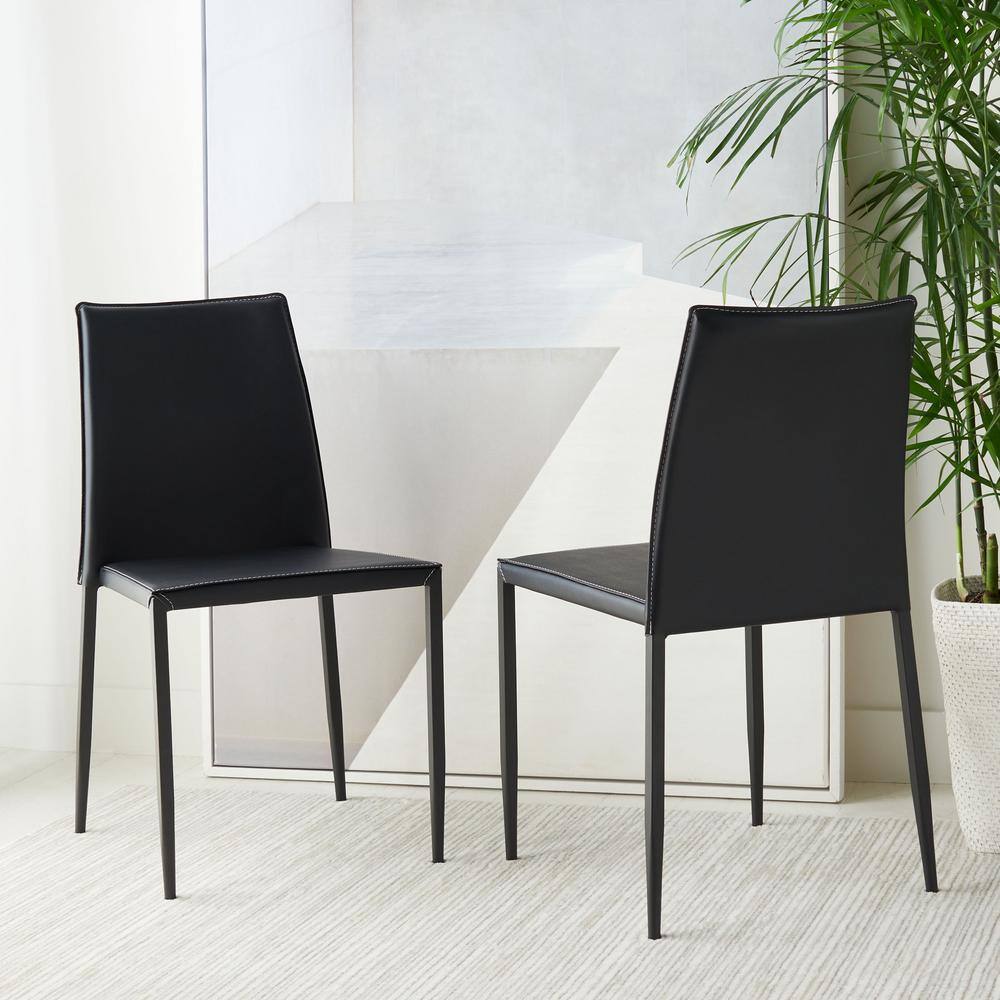 Cason Black Faux Leather Dining Side Chair Set with Steel Legs