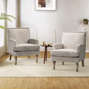 Cahokia Classic Beige Polyester Arm Chair with Nailhead Trim (Set of 2)