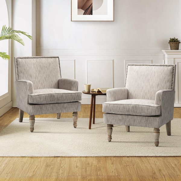 JAYDEN CREATION Cahokia Classic Beige Polyester Arm Chair with Nailhead Trim (Set of 2)