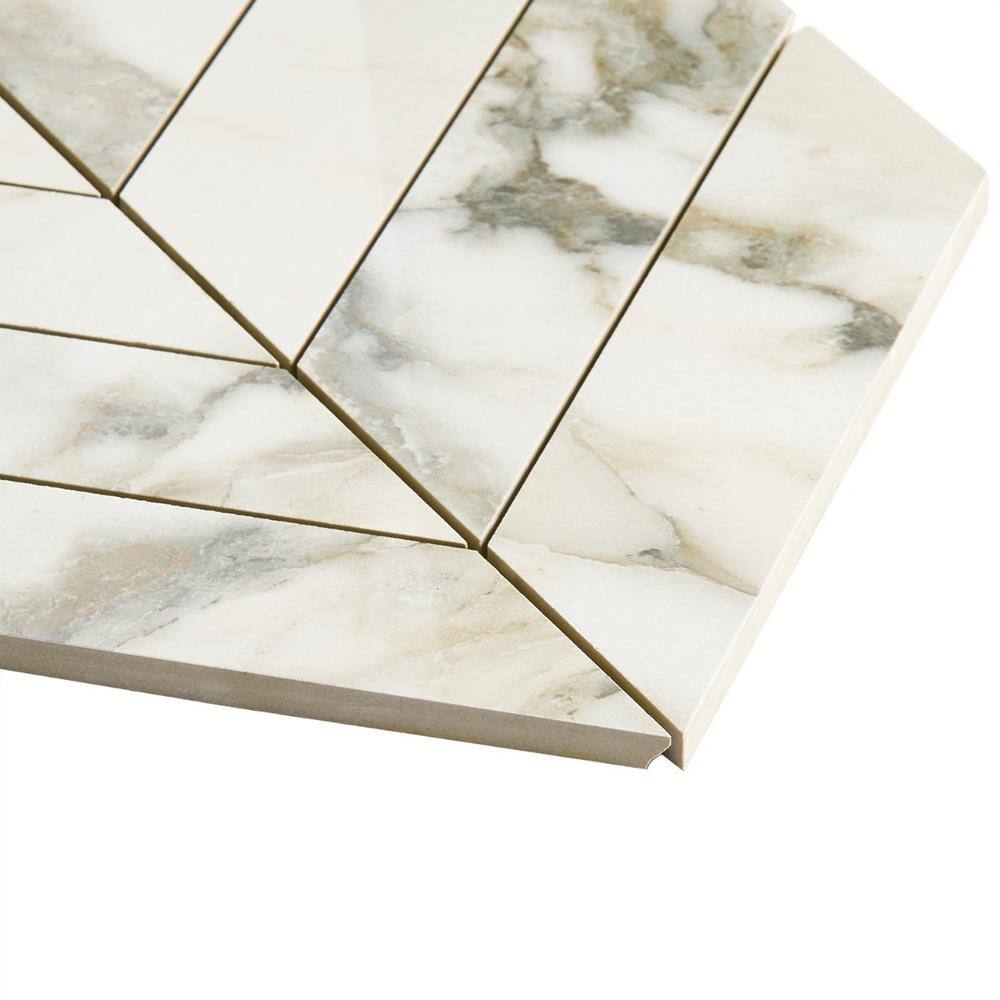 Calacatta Rustico Polished Porcelain Chevron Mosaic Tile