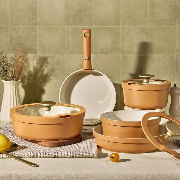Numhew 20-Piece Orange Ceramic Cookware Set with Detachable