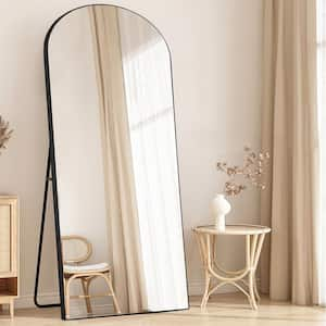 24 in. x 71 in. Modern Arch Framed Leaning Mirror Full-Length Mirror for Bedroom with Standing Holder Black