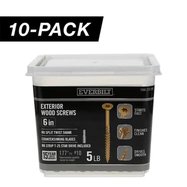 10-Pack 10 x 6 in. Star Drive Flat Head Exterior Wood Screws (50 lbs. / 1,770-Piece)