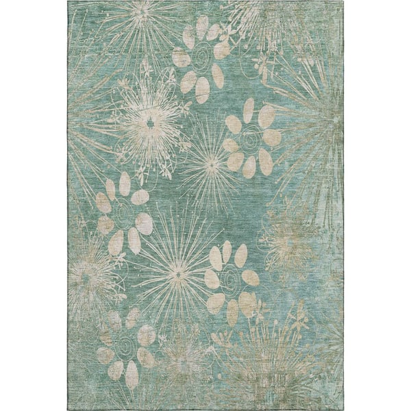 Mayfield Premium Machine Washable Abstract AMF2225 Teal 3 ft. x 5 ft. Area Rug