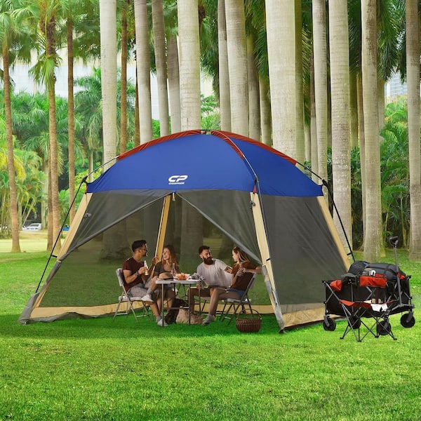 Cesicia Outdoor 12 ft. x 12 ft. x 92 in. 3-Person Navy Blue Fabric Camping Tent Screened Mesh Net