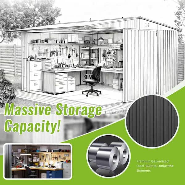 PABIMIA 14 ft. x 12 ft. Heavy-Duty Steel Outdoor Storage Shed with
