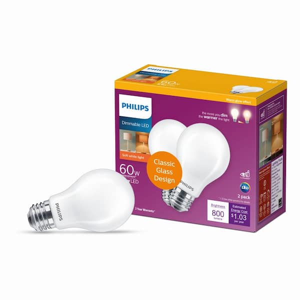 Philips 60-Watt Equivalent Energy Saving LED Light in Soft White with Warm Dimming Effect (2700K) 557587 - The Home Depot