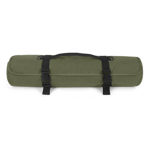 27.9 in. x 18.9 in. Army Green Water-Resistant Waxed Cotton Canvas Chef Knife Roll Bag with A Large Zippered Pocket