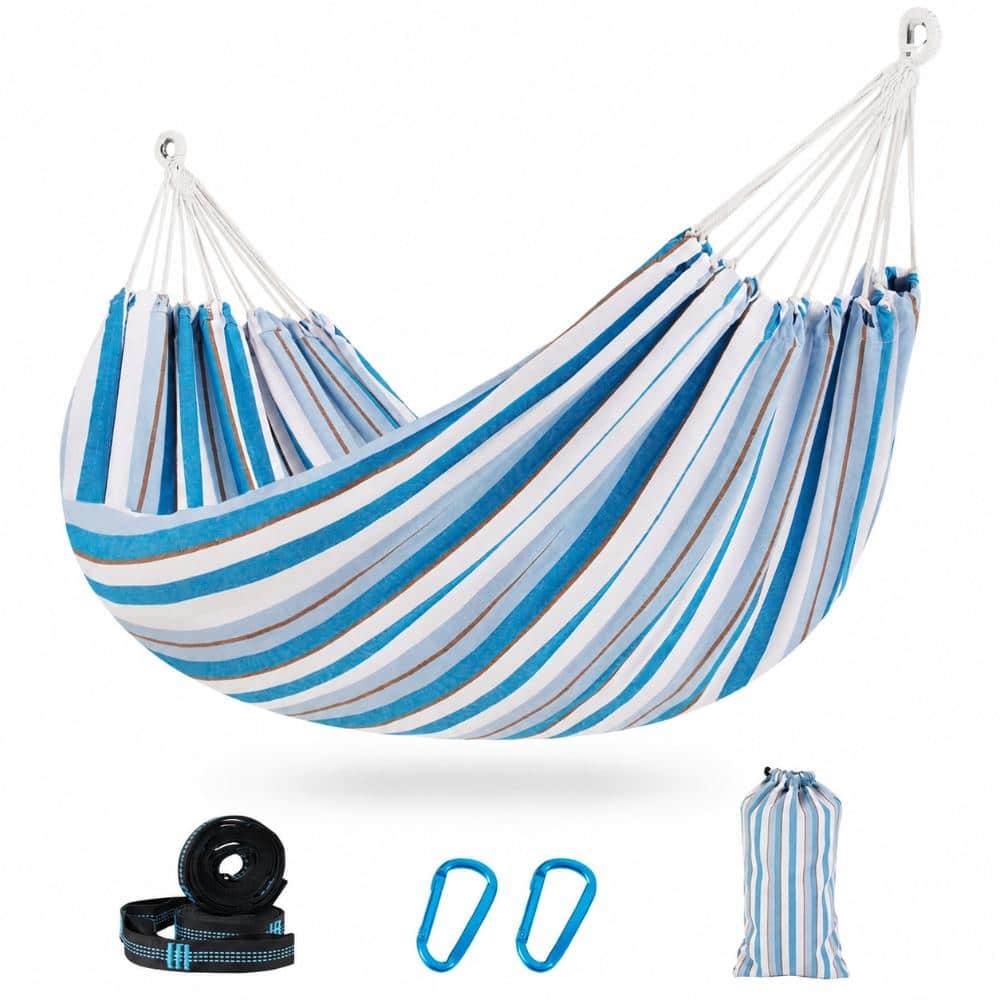 Extra Large Double Cotton Portable Outdoor Hammock with Tree Straps and Carry Bag in Blue and Light Gray price history on PriceWatchPro